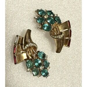 Sterling & Rhinestone Dress Clips Duette